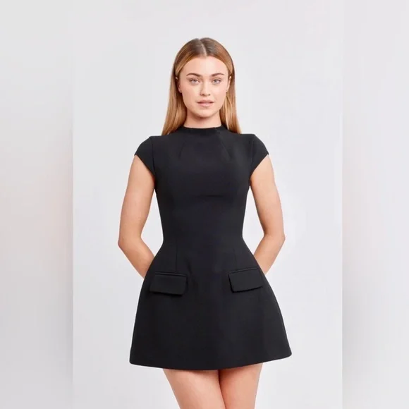 Cap Sleeve Elegant A Line Mini Dress in Black - Picture 7 of 7